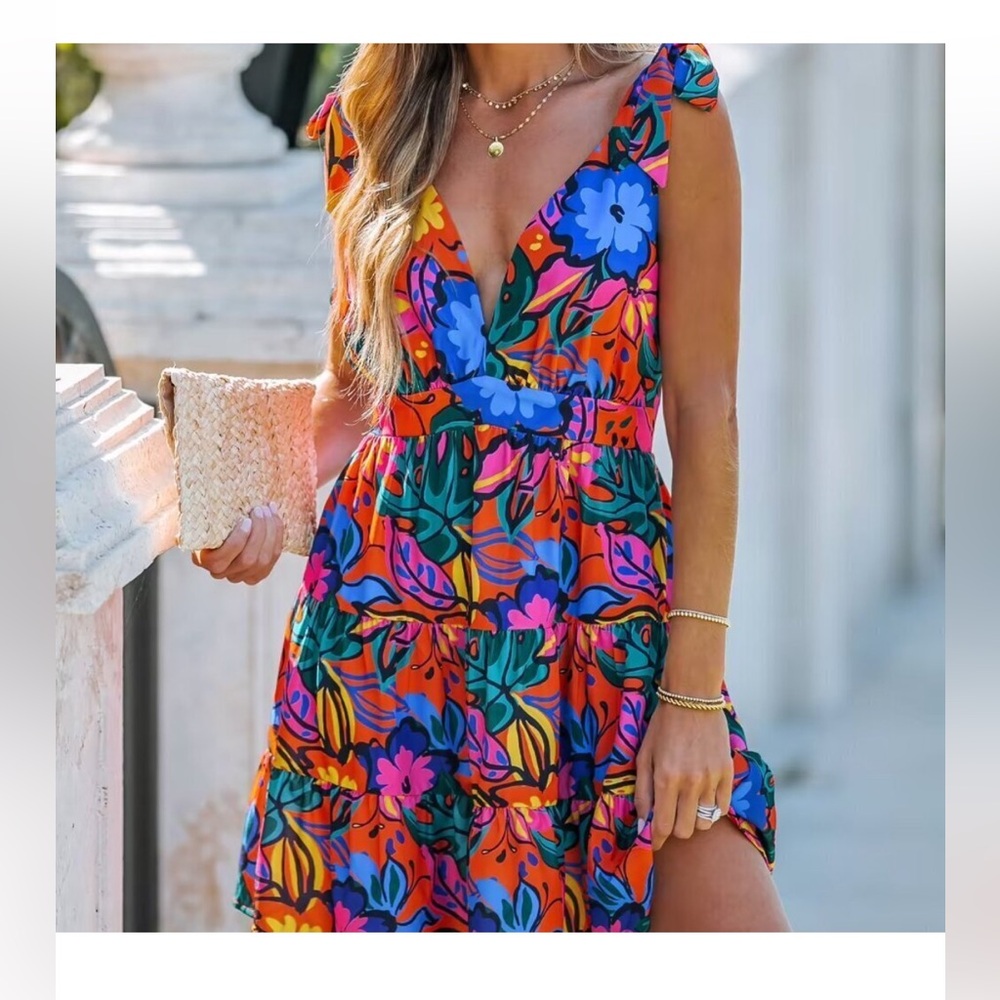 Cupshe Floral Mini Dress - Red, Blue, Yellow